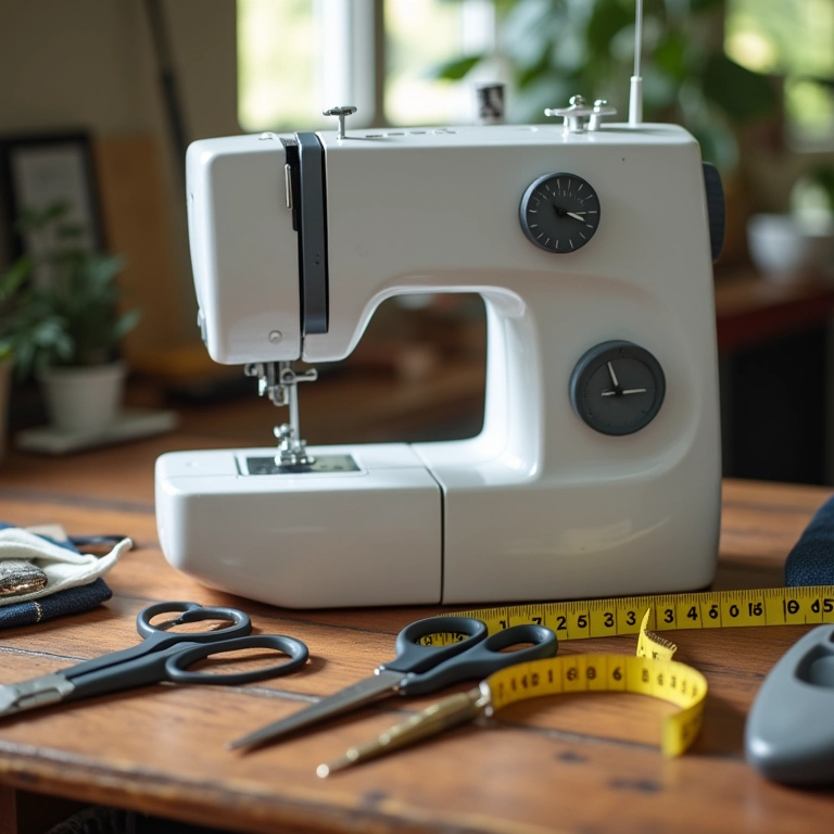 Ferramentas essenciais para costurar tapete de retalho em bancada.