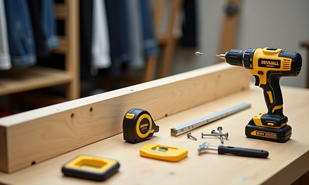 Ferramentas para montar arara de roupas: furadeira, chave de fenda.