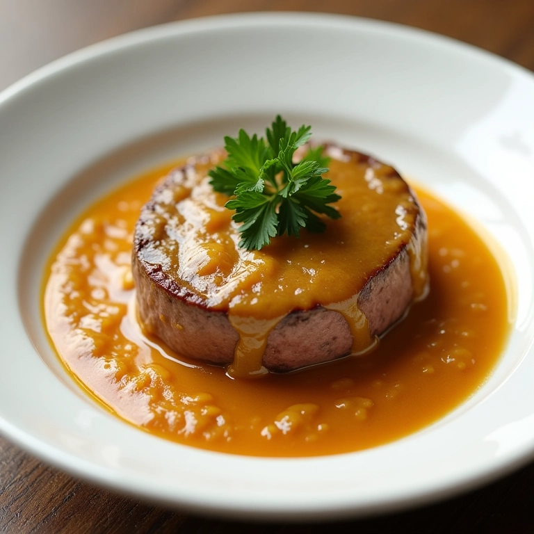 Filé ao Molho Madeira cremoso em um bowl branco.