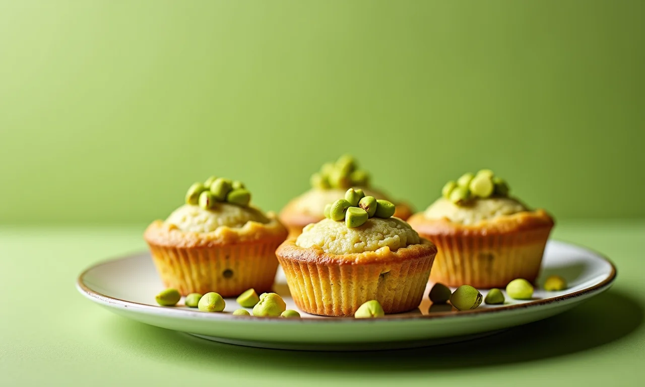 Financiers de pistache com pistaches picados.