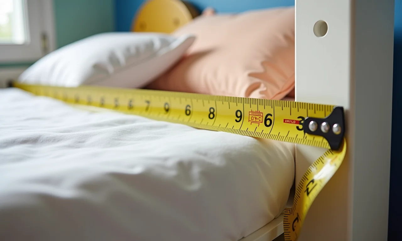 Fita métrica mostrando as dimensões ideais para uma cama infantil.