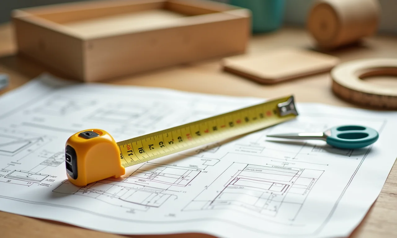 Fita métrica mostrando dimensões em projeto de kit higiene bebê MDF.