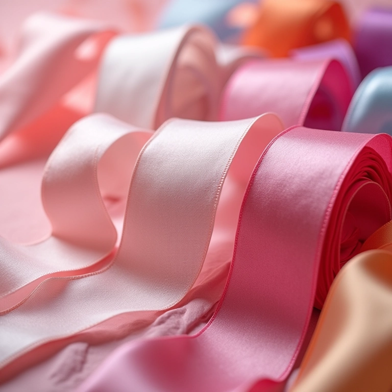 Fitas de cetim de diversas cores.