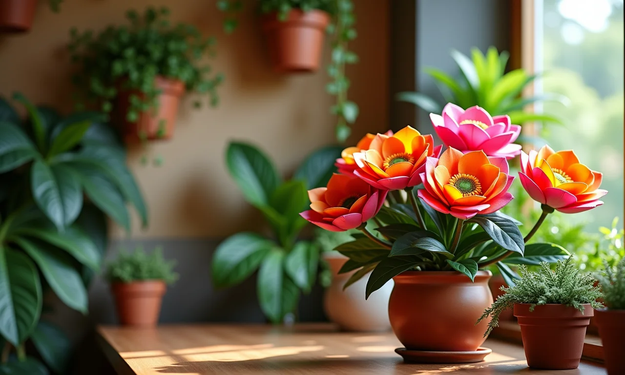 Flores de EVA decorando interior de casa brasileira com estilo Farm Rio.