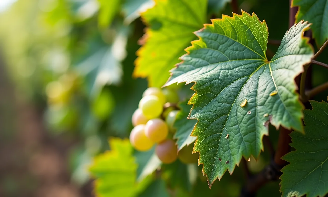 Folhas de uva com sinais de míldio.