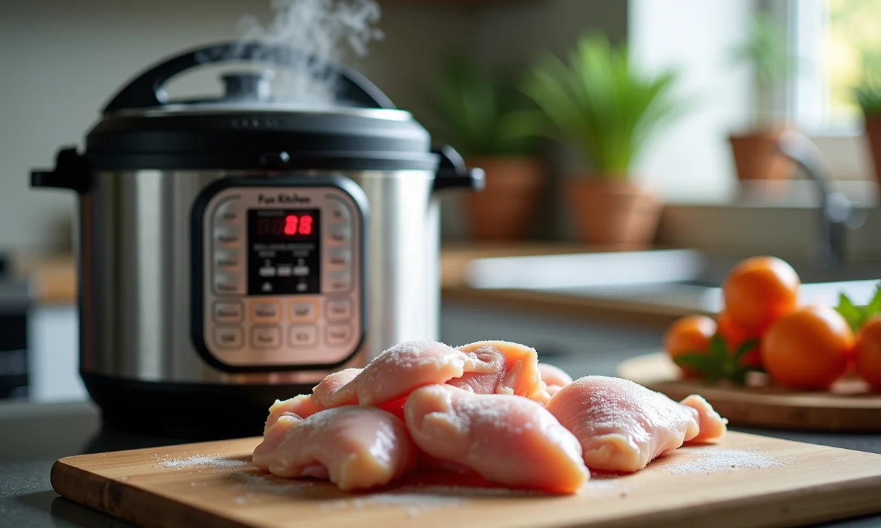 Frango congelado e panela de pressão elétrica Fun Kitchen.