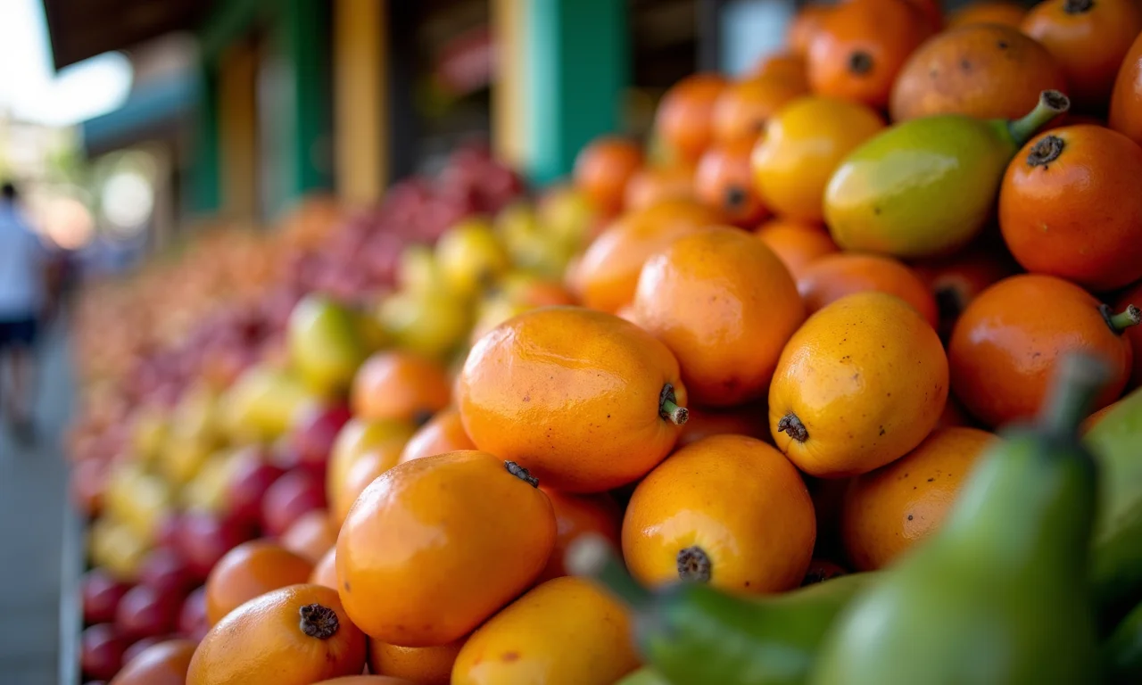 Frutas jaracatiá à venda em feira livre brasileira.