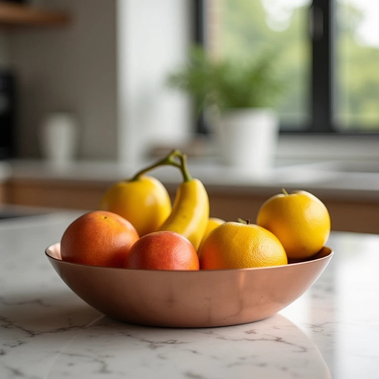 Fruteiras de mesa em metal com design leve e moderno.