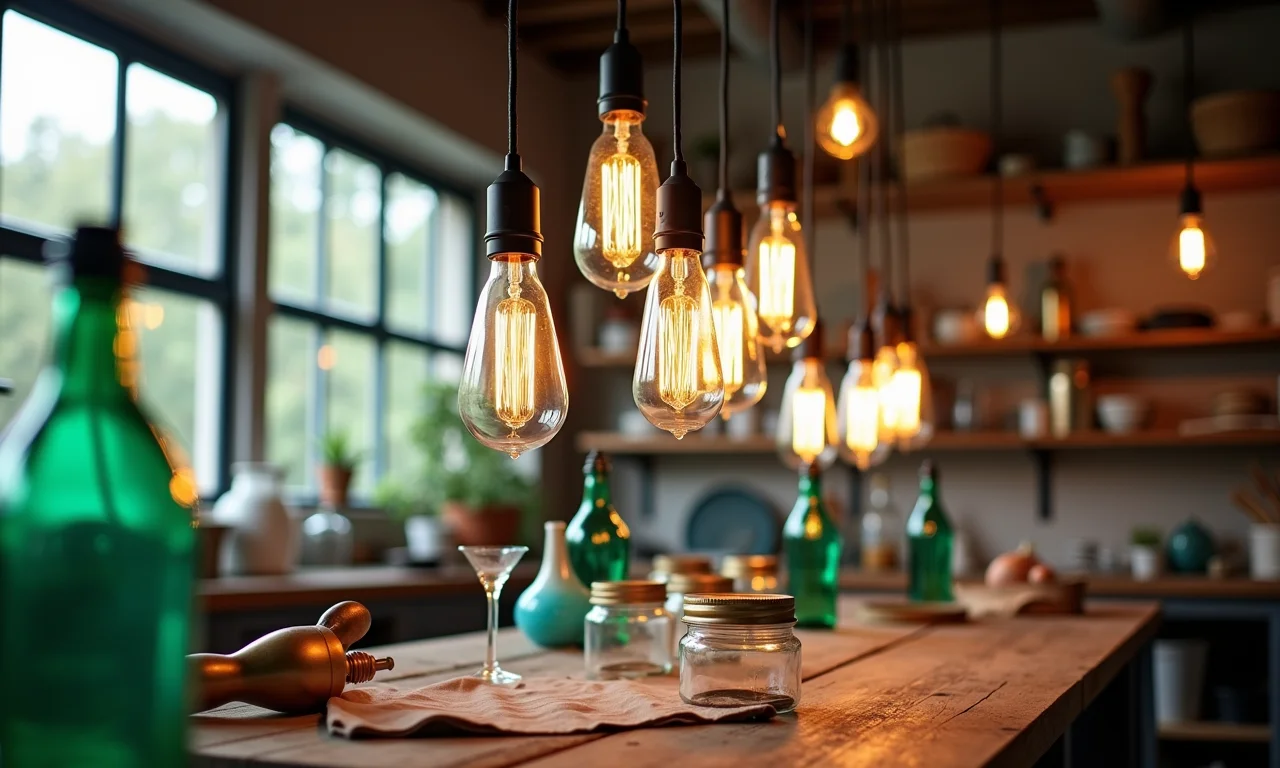 Garrafas PET e potes de vidro prontos para reciclagem criativa.