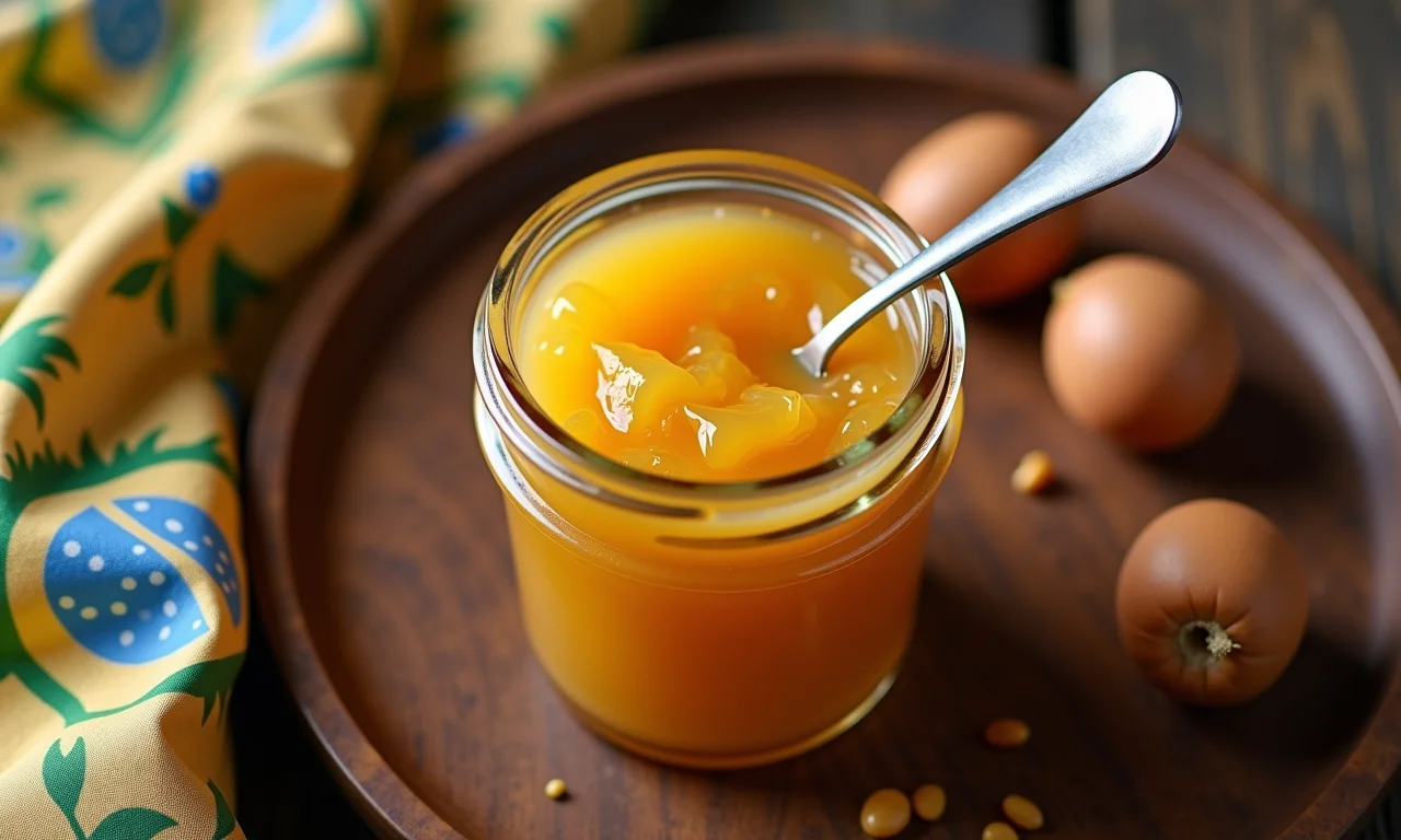 Geleia cremosa de butiá em pote de vidro.