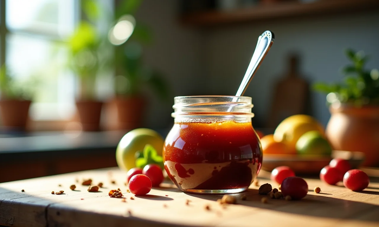 Geleia de gabiroba caseira em pote de vidro.