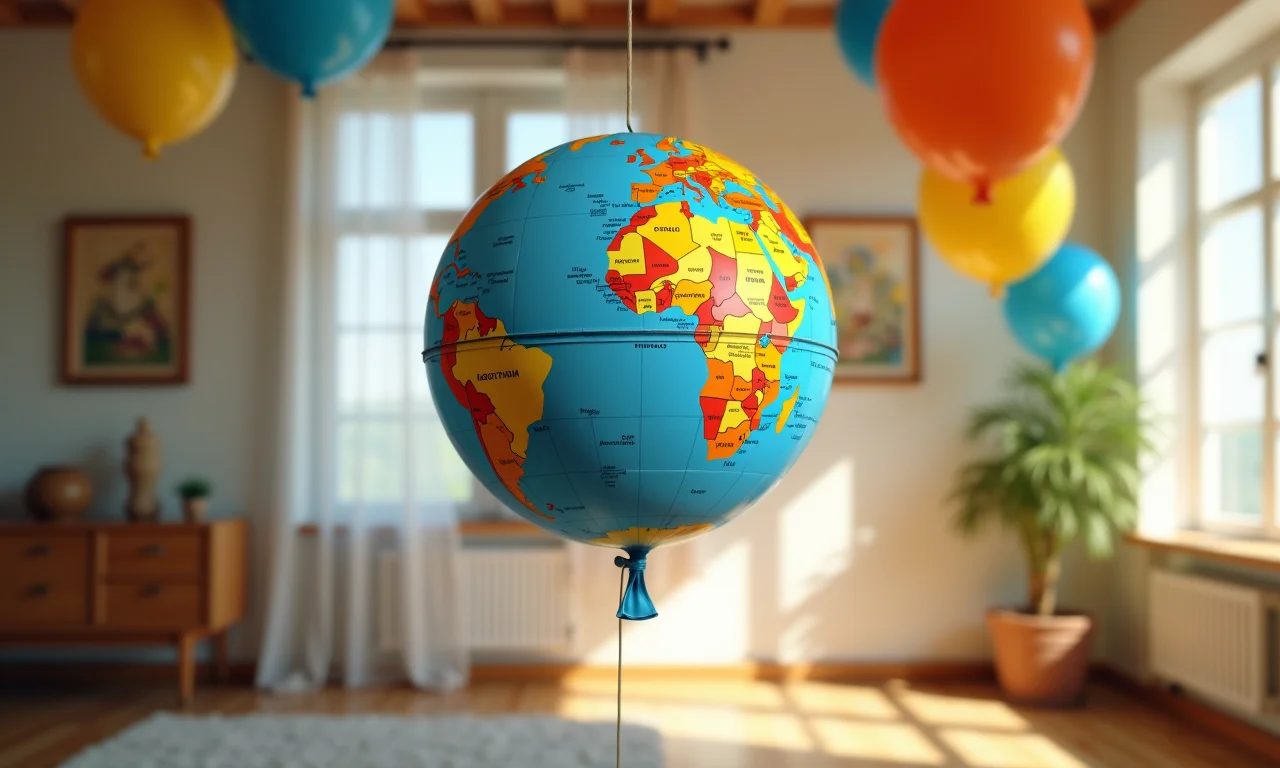 Globo de bexiga pendurado secando em um quarto com estilo brasileiro.