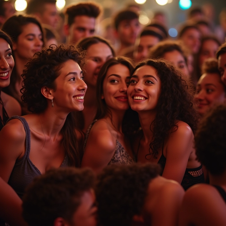 Grupo diverso curtindo uma festa, representando o público-alvo.