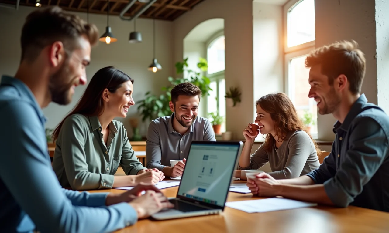 Grupo diverso pesquisando referências para design de mascote.