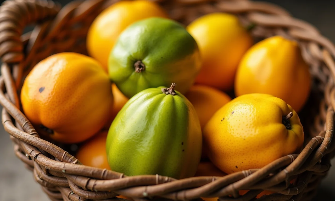 Guapevas frescas em cesta, fruta rara da Mata Atlântica.