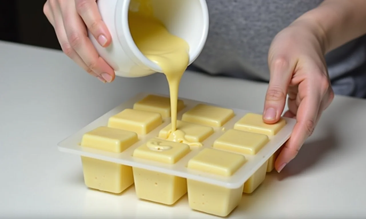 Guia prático: passo a passo para o sabonete perfeito, despejando a mistura nos moldes.