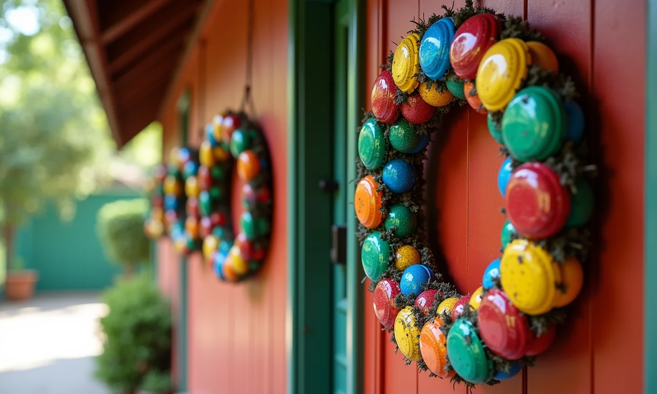 Guirlandas festivas feitas com garrafas PET recicladas.