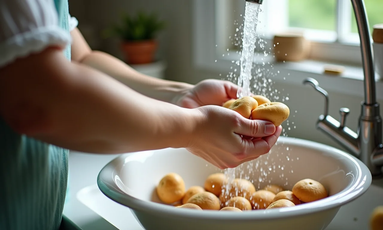 Higienizando shimeji fresco na cozinha.