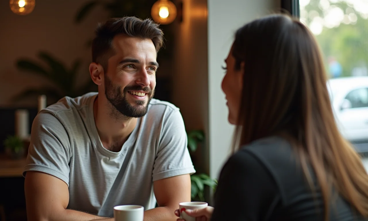 Homem ouvindo atentamente uma mulher em um café no Rio de Janeiro.