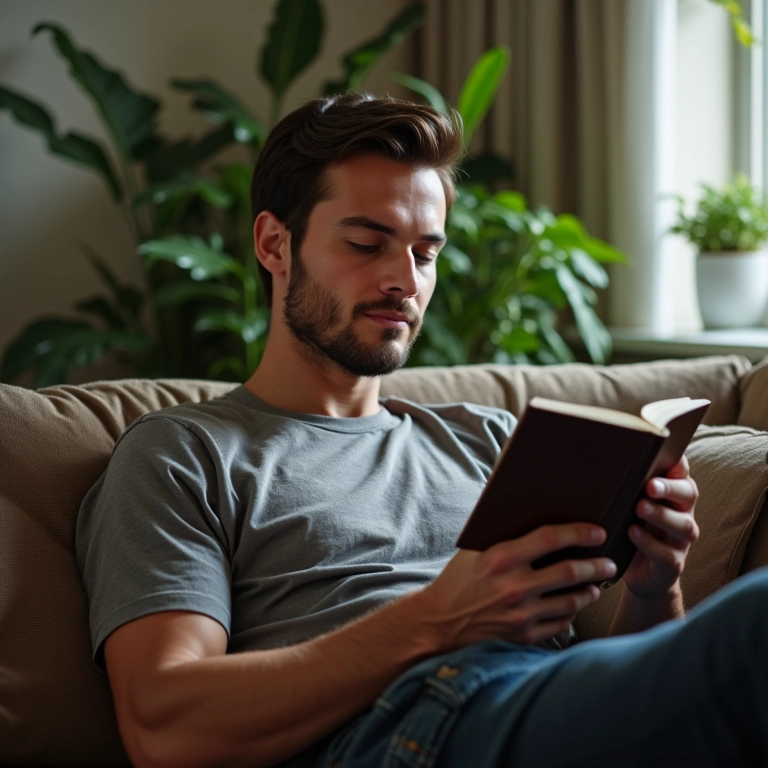 Homem relaxado após recuperação da vasectomia.