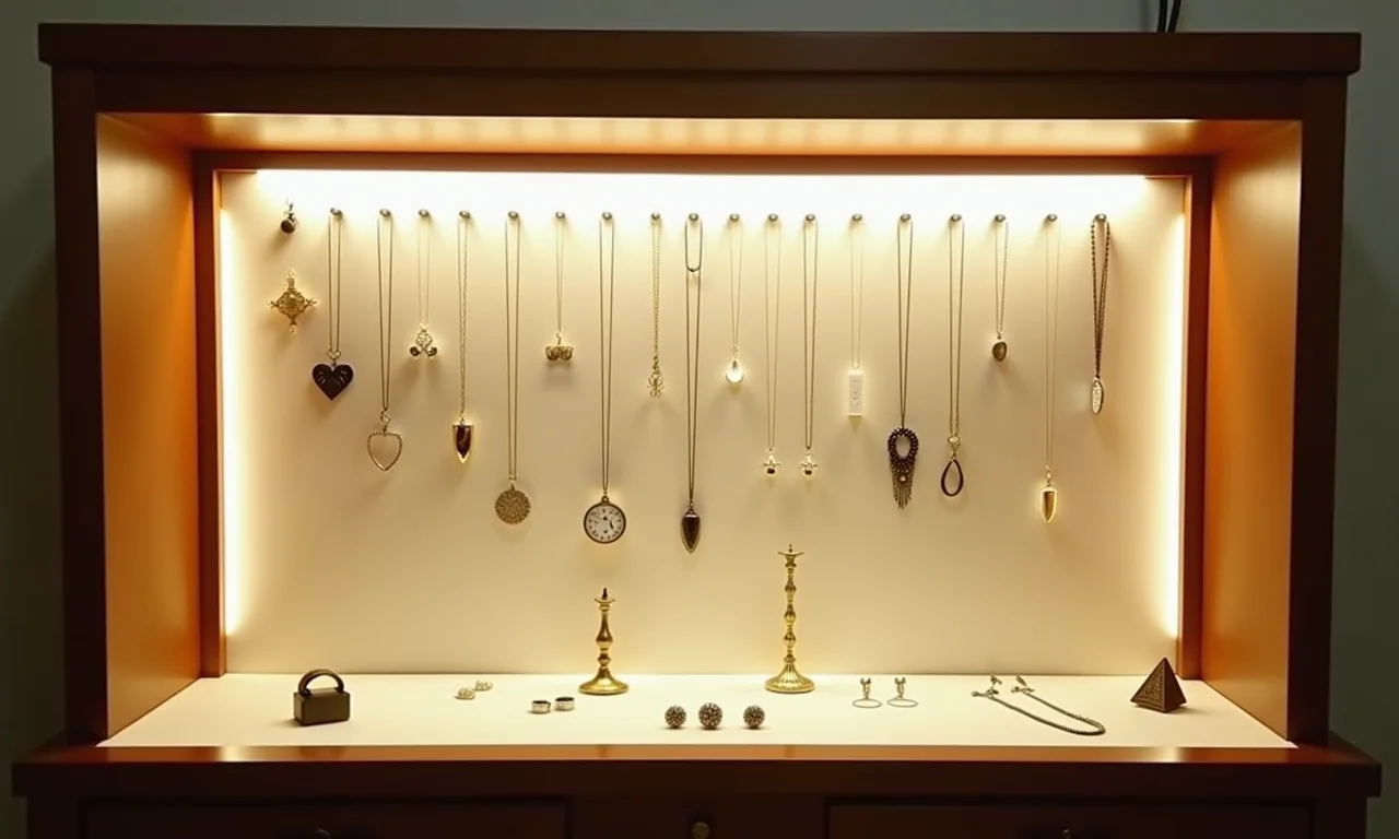 Iluminação de LED em mostruário de joias.