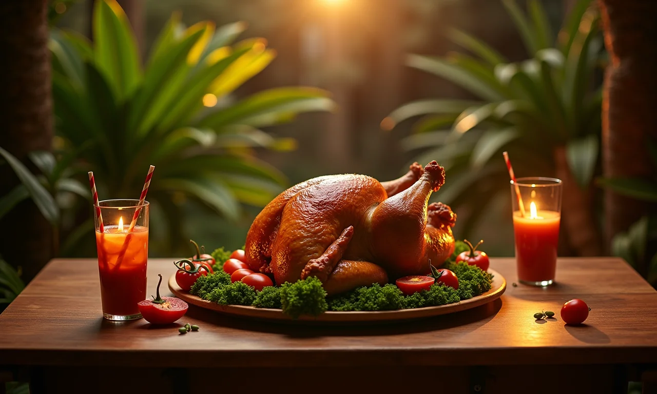 Iluminação destacando o centro de mesa.