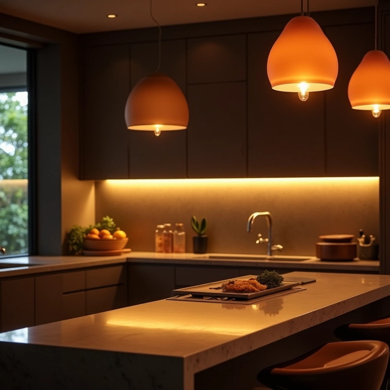 Iluminação especial para bancada de cooktop: um toque de requinte.