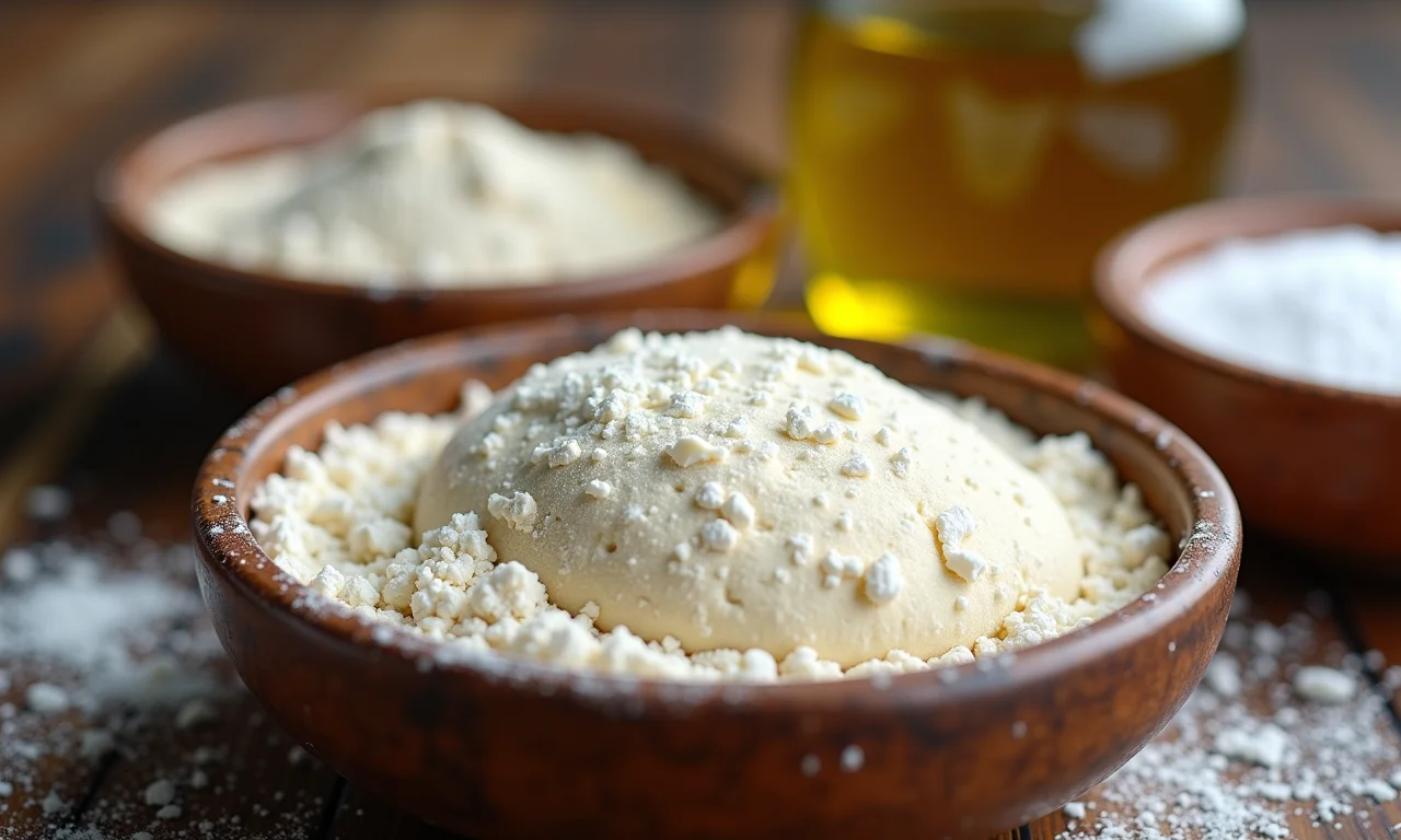 Ingredientes essenciais para massa de pizza caseira: farinha, fermento, azeite e sal.