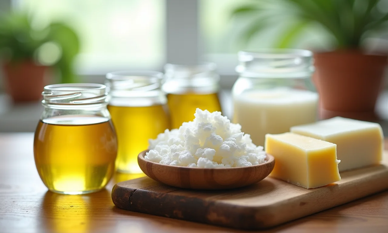 Ingredientes essenciais para sabonete vegetal: azeite, óleo de coco e manteiga de karité.