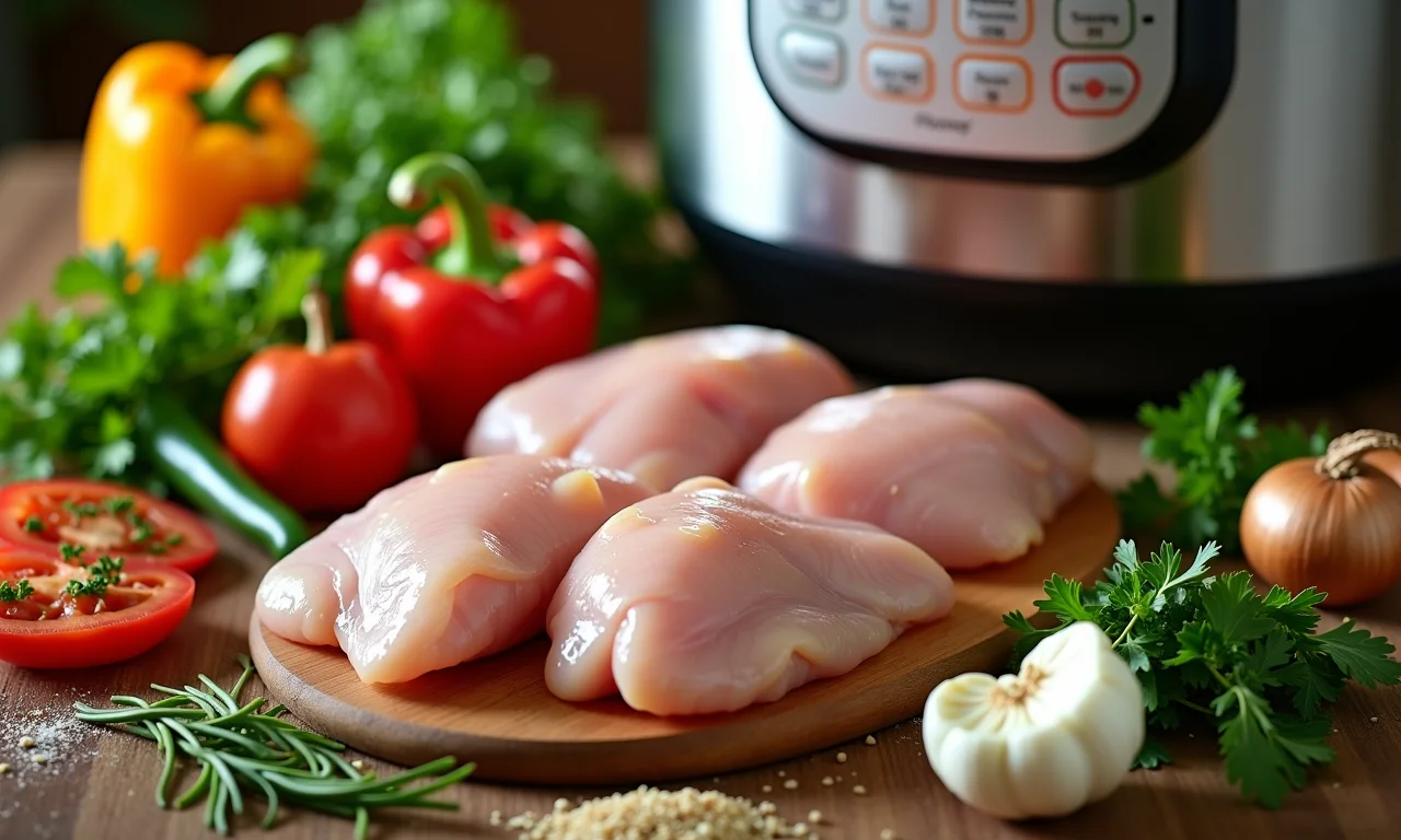 Ingredientes frescos para frango na panela de pressão.