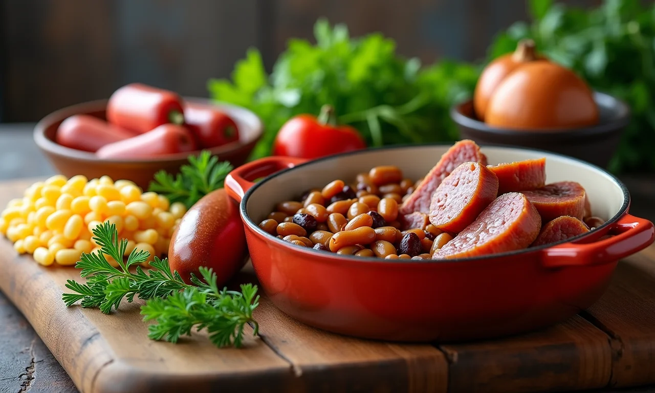 Ingredientes frescos para preparar cassoulet.