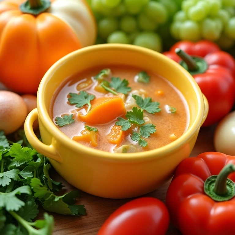 Ingredientes frescos para preparar uma canja nutritiva para bebês.