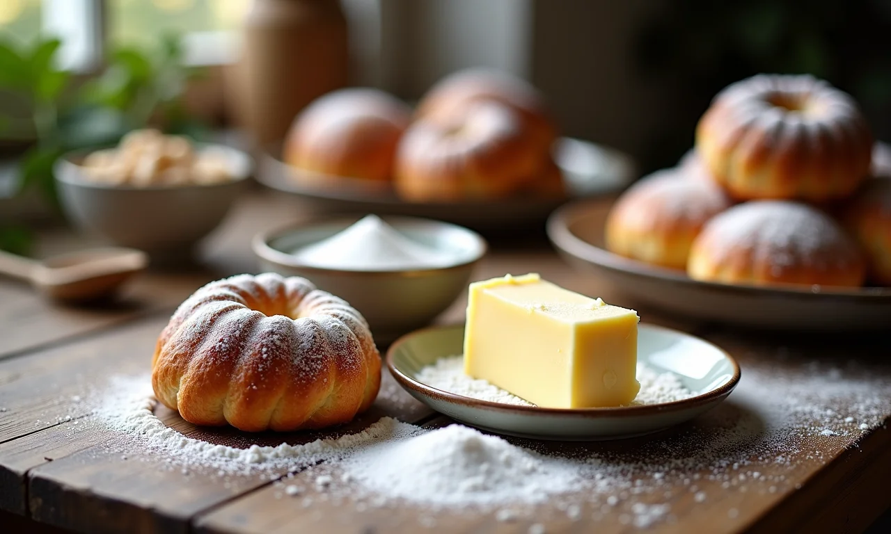 Ingredientes frescos para receita tradicional de Kouign Amann.