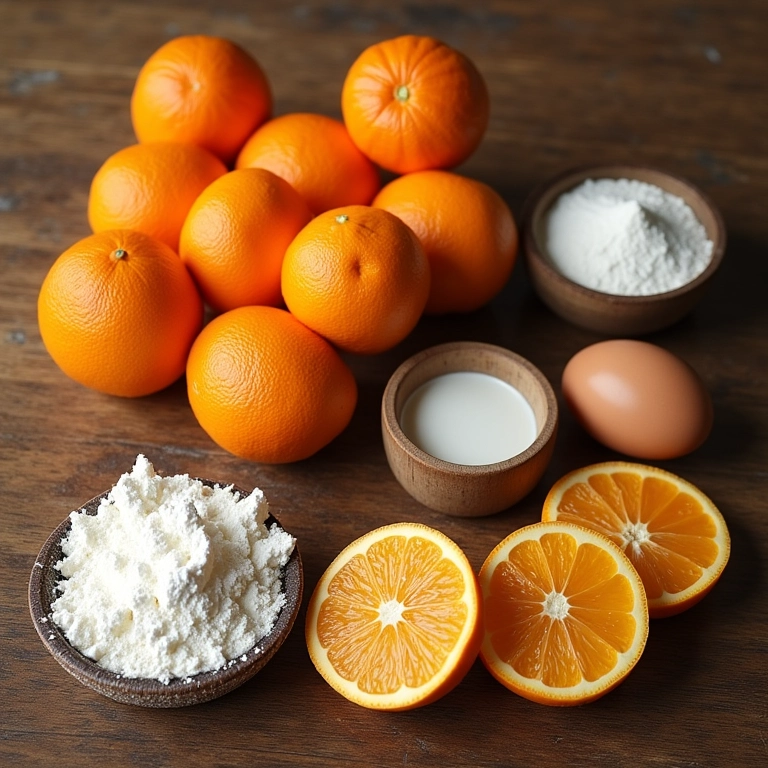 Ingredientes frescos para um bolo de laranja perfeito.