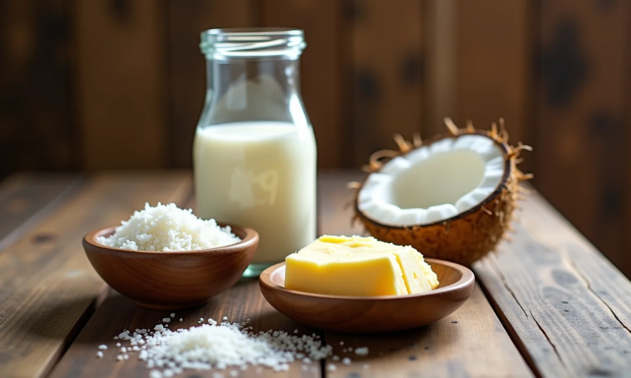 Ingredientes para beijinho: leite condensado, manteiga e coco ralado.