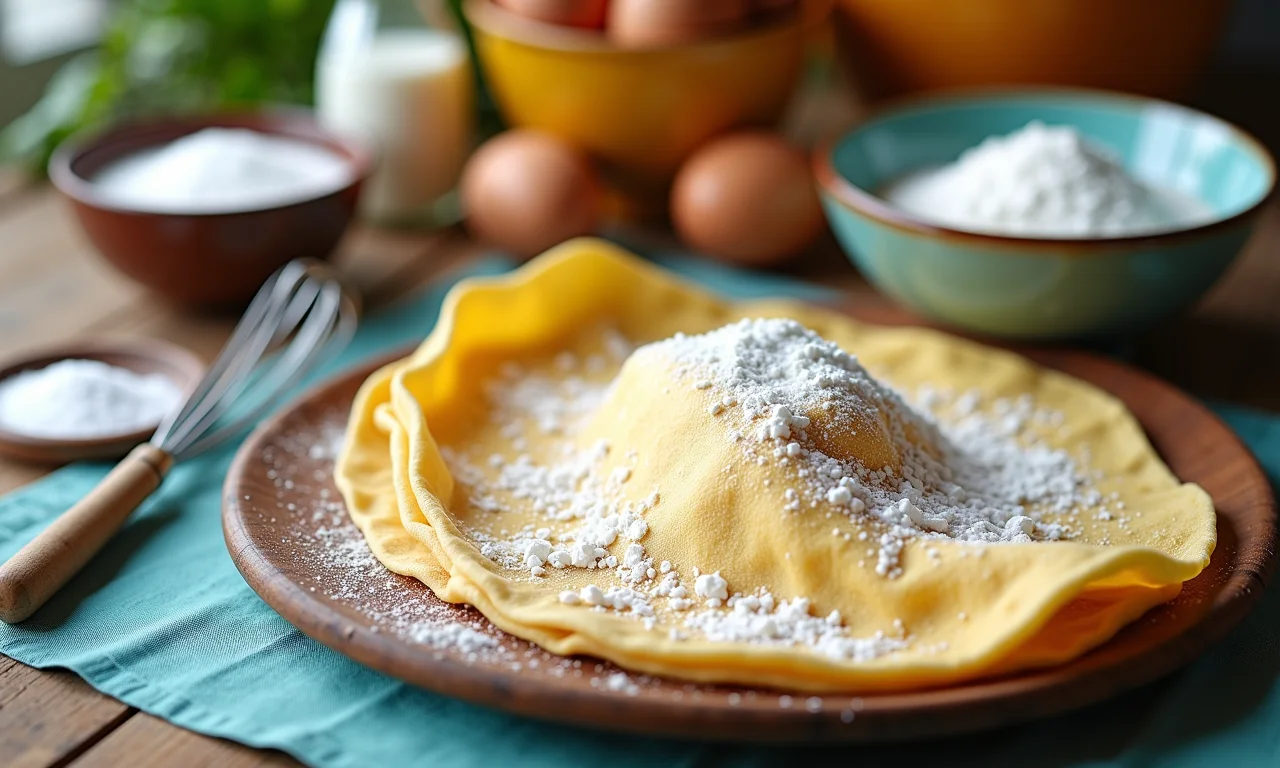 Ingredientes para crepe em bancada colorida