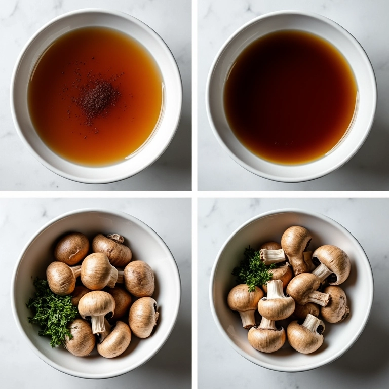 Ingredientes para o molho madeira caseiro em recipientes separados.