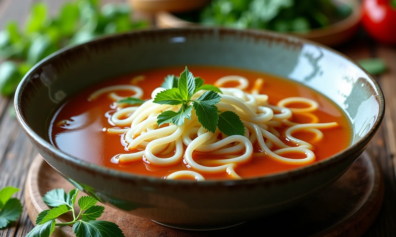 Ingredientes para receita de pho bo clássico dispostos em uma cozinha brasileira vibrante.