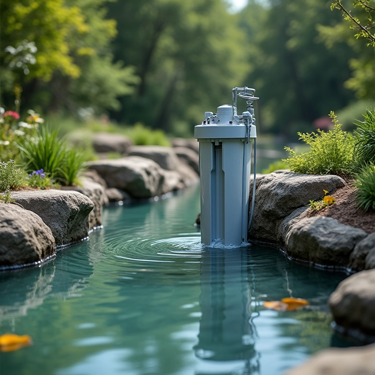 Instalação de sistema de filtragem em lago artificial.