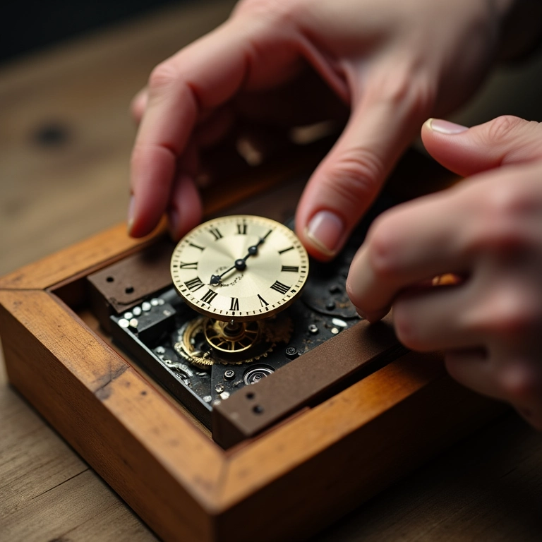 Instalando o mecanismo do relógio em uma base de madeira.