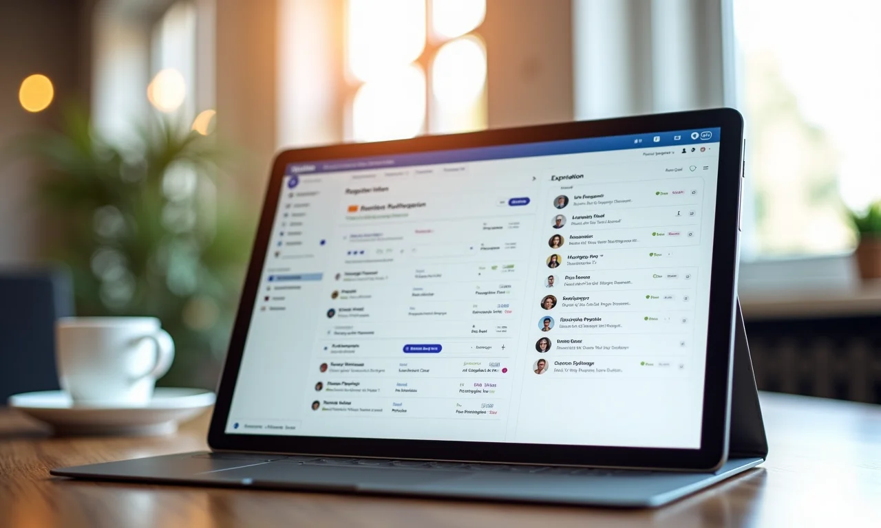 Interface de gestão de projetos Asana em um tablet.