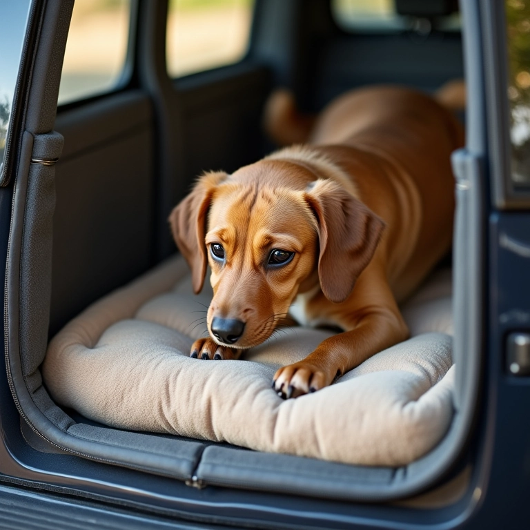 Interior acolchoado da bolsa para cachorro.