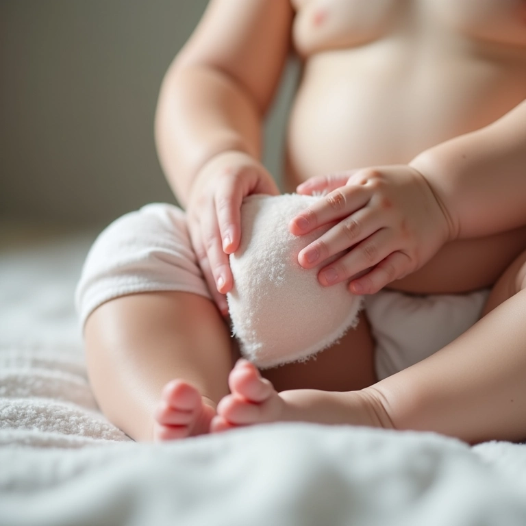 Joelheiras de bebê limpas com instruções de lavagem visíveis.