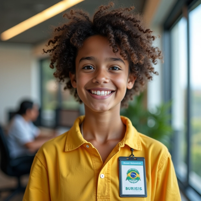 Jovem Aprendiz recebendo crachá da empresa, simbolizando os benefícios.