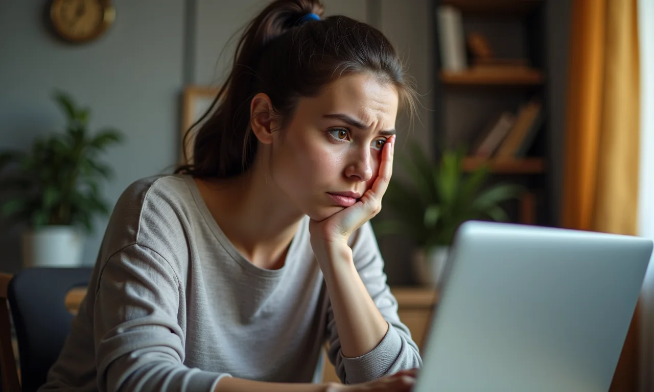 Jovem preocupada pesquisando sobre desmaios.