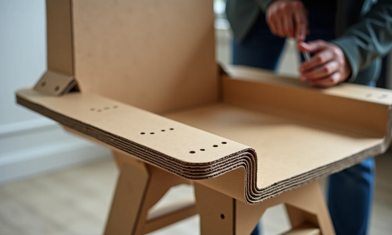 Juntas reforçadas da cadeira de papelão para maior durabilidade.