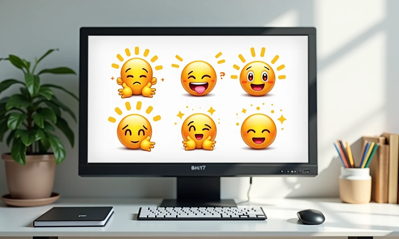 Kaomojis japoneses exibidos em um monitor.