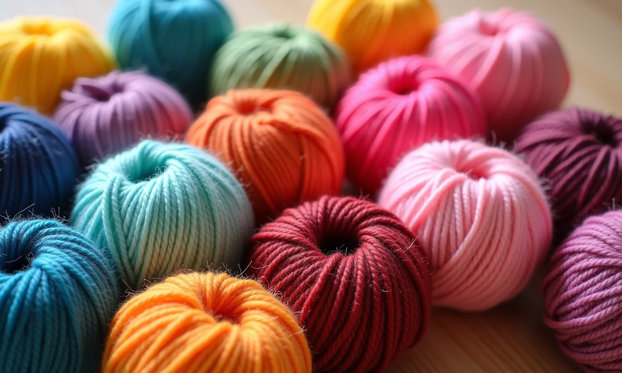 Lã Lanafil em cores vibrantes e pompons.