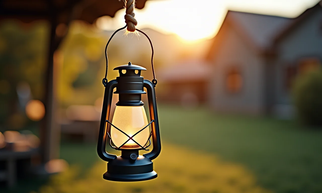 Lanterna chinesa pendurada com segurança usando uma corda resistente.
