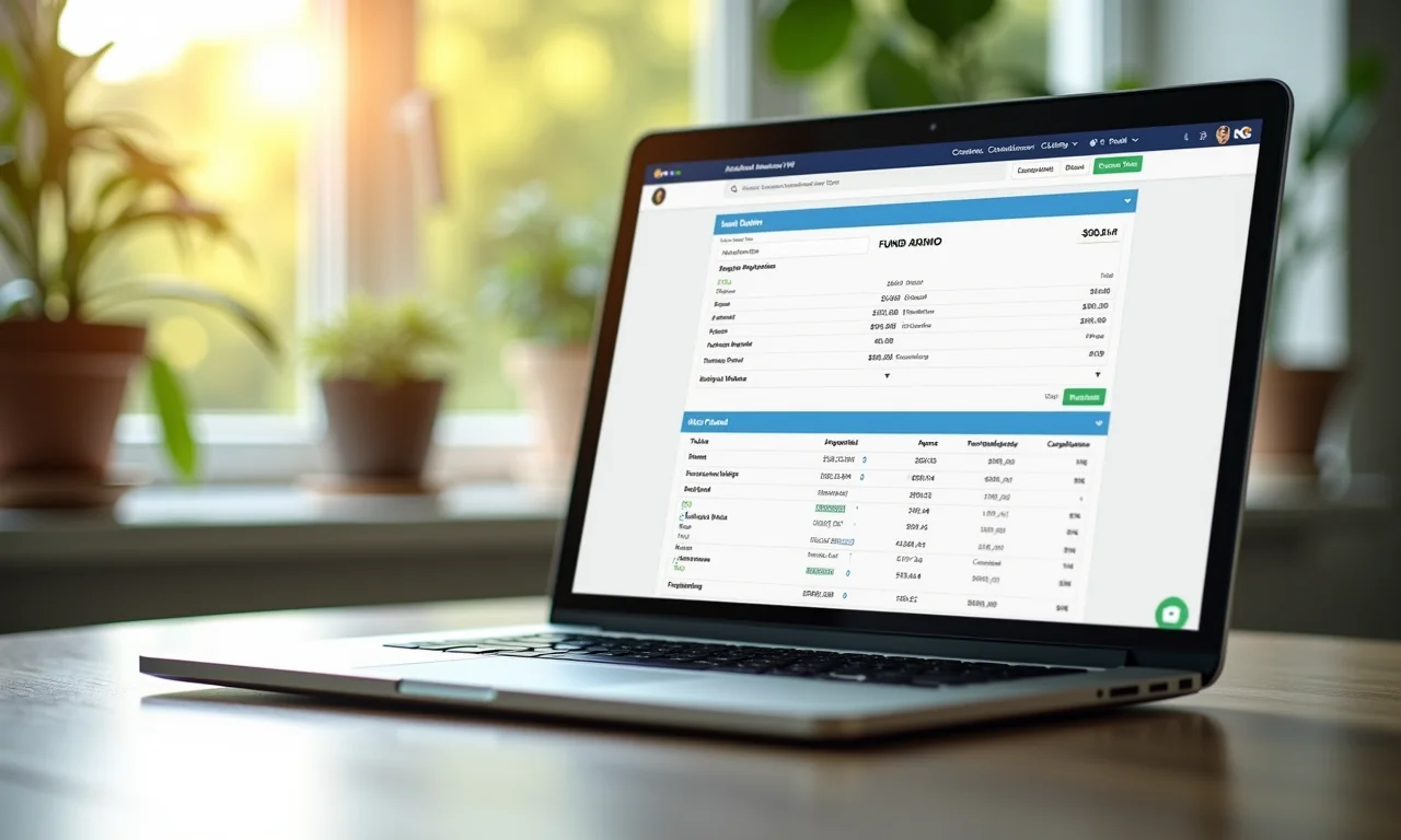 Laptop mostrando detalhamento transparente do uso do dinheiro arrecadado.